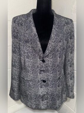 Vintage Carlisle 100% Silk Plaid Blazer Jacket Black White Y2K Archive Sz 12